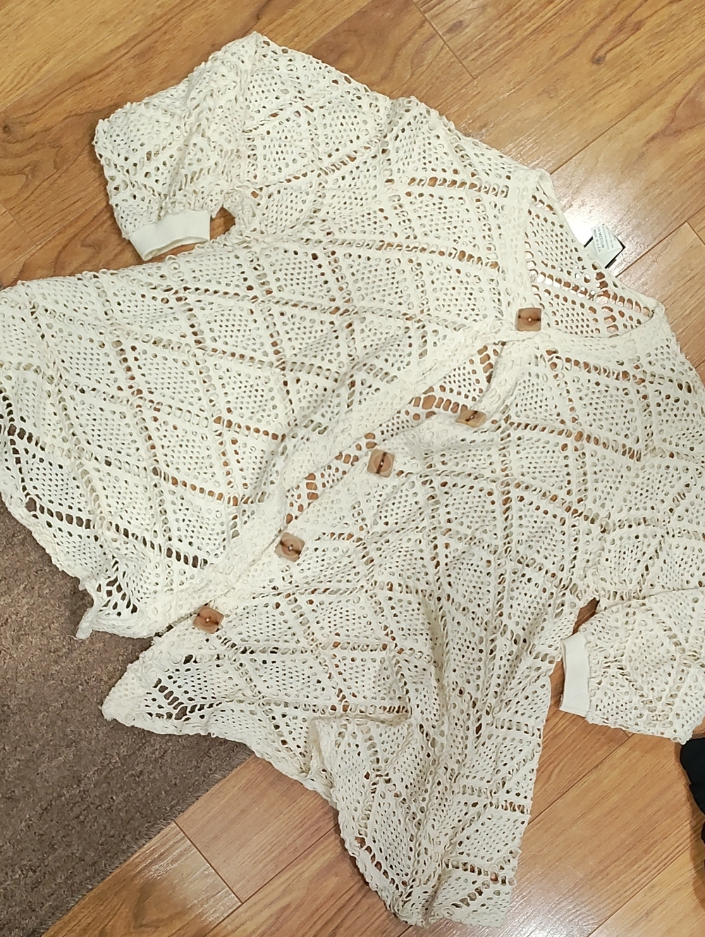 Dotti Cream Open-Knit Button Cardigan